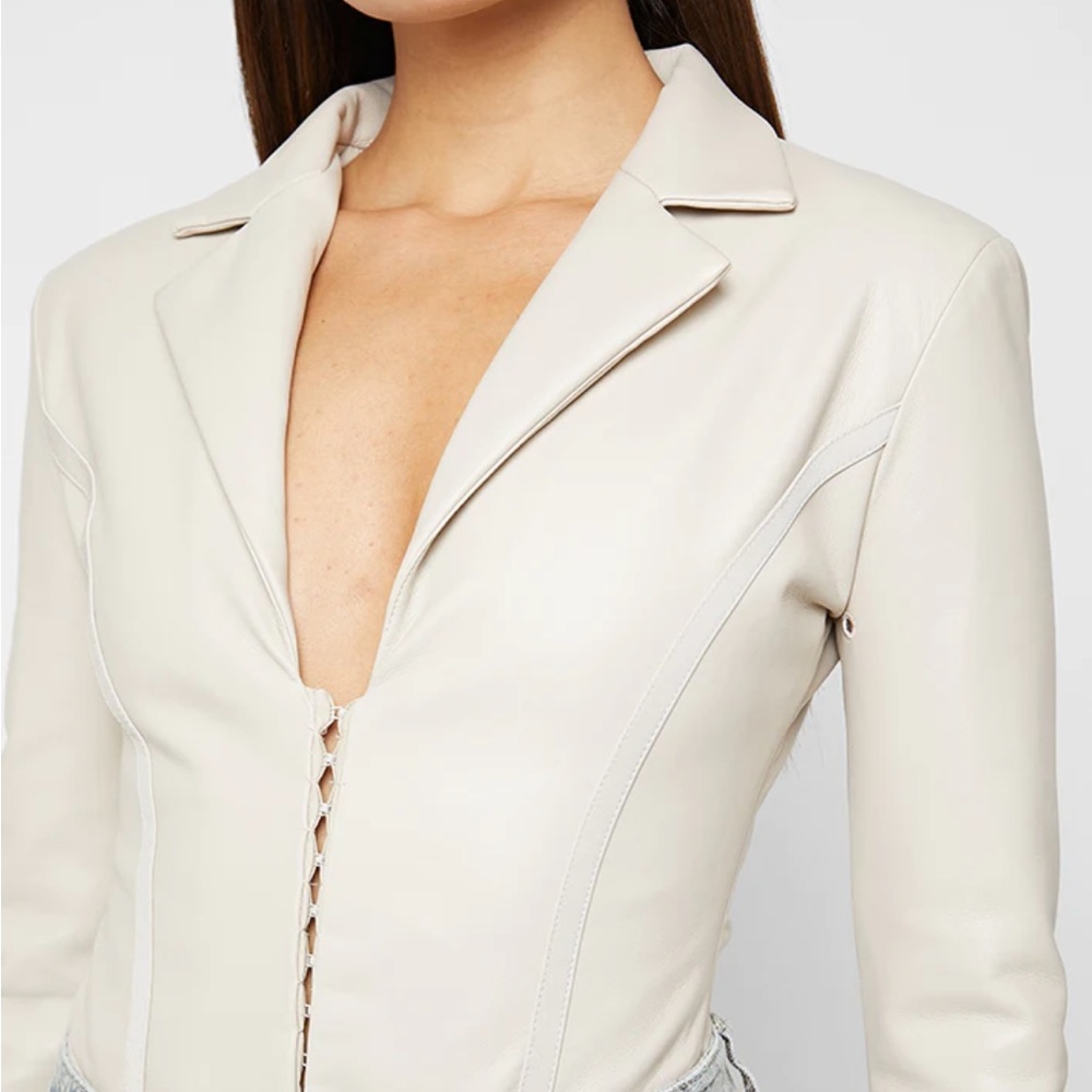 Manière De Voir VEGAN LEATHER BLAZER BODYSUIT - BEIGE